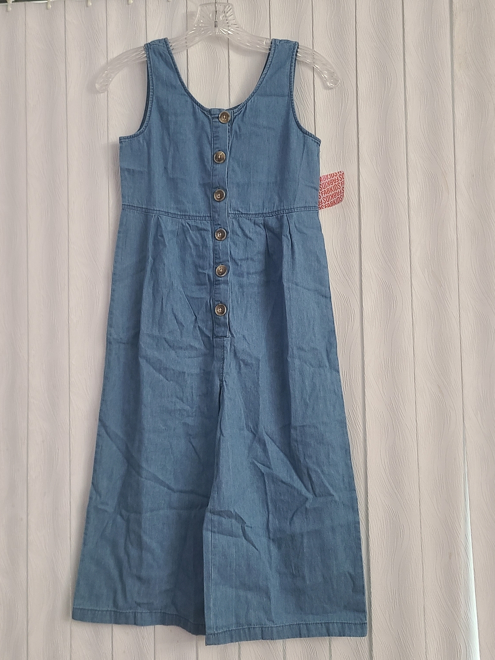 NWT Fabkids Girls Sz L Blue Chambray Cropped Wide Leg Casual Cotton Jumpsuit